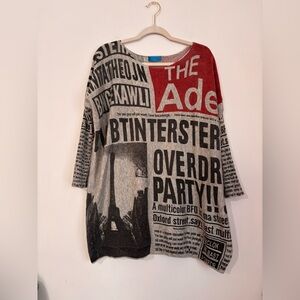 Ellazhu Newspaper Print Sweater Tunic